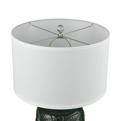 Atlas Lighting Goodell 16in 1-Light Table Lamp | Dark Green Earthenware and White Fabric Shade | Living Room & Bedroom | Model PL11061-GN
