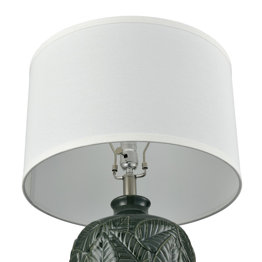 Atlas Lighting Goodell 16in 1-Light Table Lamp | Dark Green Earthenware and White Fabric Shade | Living Room & Bedroom | Model PL11061-GN