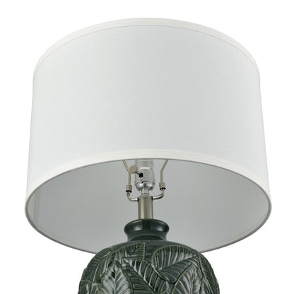 Atlas Lighting Goodell 16in 1-Light Table Lamp | Dark Green Earthenware and White Fabric Shade | Living Room & Bedroom | Model PL11061-GN