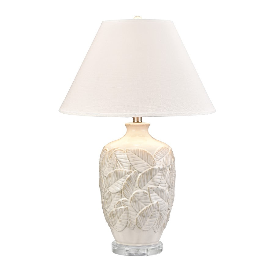 Atlas Lighting Goodell 18in 1-Light Table Lamp | White Glazed Earthenware and White Fabric Shade | Living Room & Bedroom | Model PL11061-WH