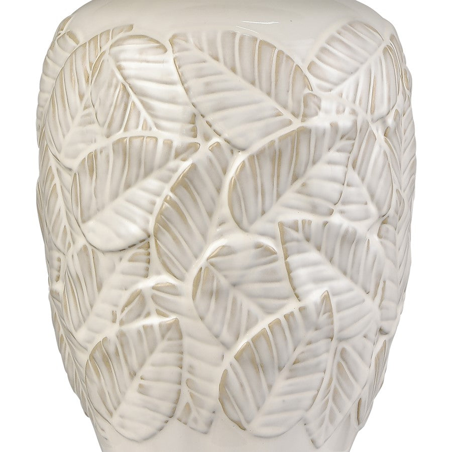 Atlas Lighting Goodell 18in 1-Light Table Lamp | White Glazed Earthenware and White Fabric Shade | Living Room & Bedroom | Model PL11061-WH