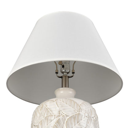 Atlas Lighting Goodell 18in 1-Light Table Lamp | White Glazed Earthenware and White Fabric Shade | Living Room & Bedroom | Model PL11061-WH