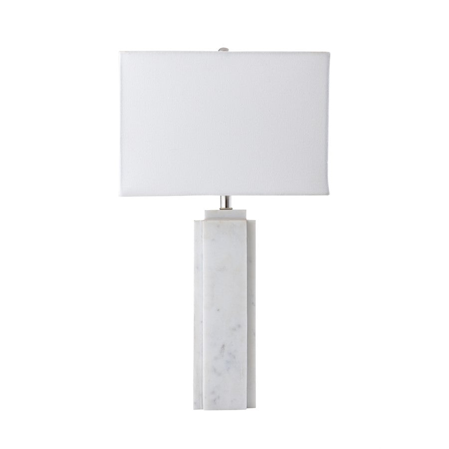 Atlas Lighting Hale 13in 1-Light Table Lamp | White Stone and White Fabric Shade | Living Room & Bedroom | 13 x 8.5 x 22.5 in | Model PL11062-WH