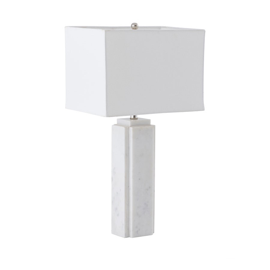 Atlas Lighting Hale 13in 1-Light Table Lamp | White Stone and White Fabric Shade | Living Room & Bedroom | 13 x 8.5 x 22.5 in | Model PL11062-WH