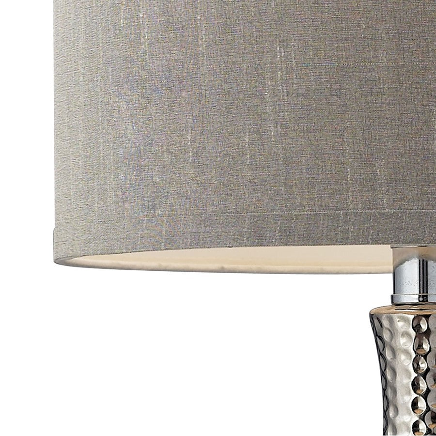 Atlas Lighting Hammered Chrome 12in 1-Light Table Lamp | Chrome Earthenware and Gray Fabric Shade | Living Room & Bedroom | Model PL11063-CH