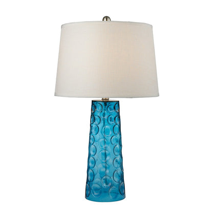 Atlas Lighting Hammered Glass 27in 1-Light Table Lamp | Transitional Blue Glass and White Fabric Shade | Living Room & Bedroom | Model PL11064-BL