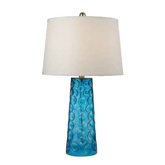 Atlas Lighting Hammered Glass 27in 1-Light Table Lamp | Transitional Blue Glass and White Fabric Shade | Living Room & Bedroom | Model PL11064-BL
