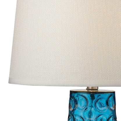 Atlas Lighting Hammered Glass 27in 1-Light Table Lamp | Transitional Blue Glass and White Fabric Shade | Living Room & Bedroom | Model PL11064-BL