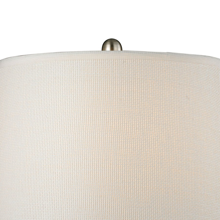 Atlas Lighting Hammered Glass 27in 1-Light Table Lamp | Transitional Blue Glass and White Fabric Shade | Living Room & Bedroom | Model PL11064-BL