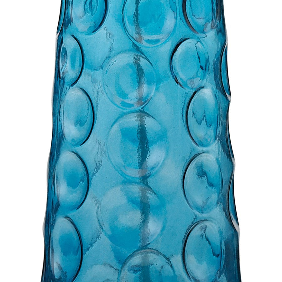 Atlas Lighting Hammered Glass 27in 1-Light Table Lamp | Transitional Blue Glass and White Fabric Shade | Living Room & Bedroom | Model PL11064-BL