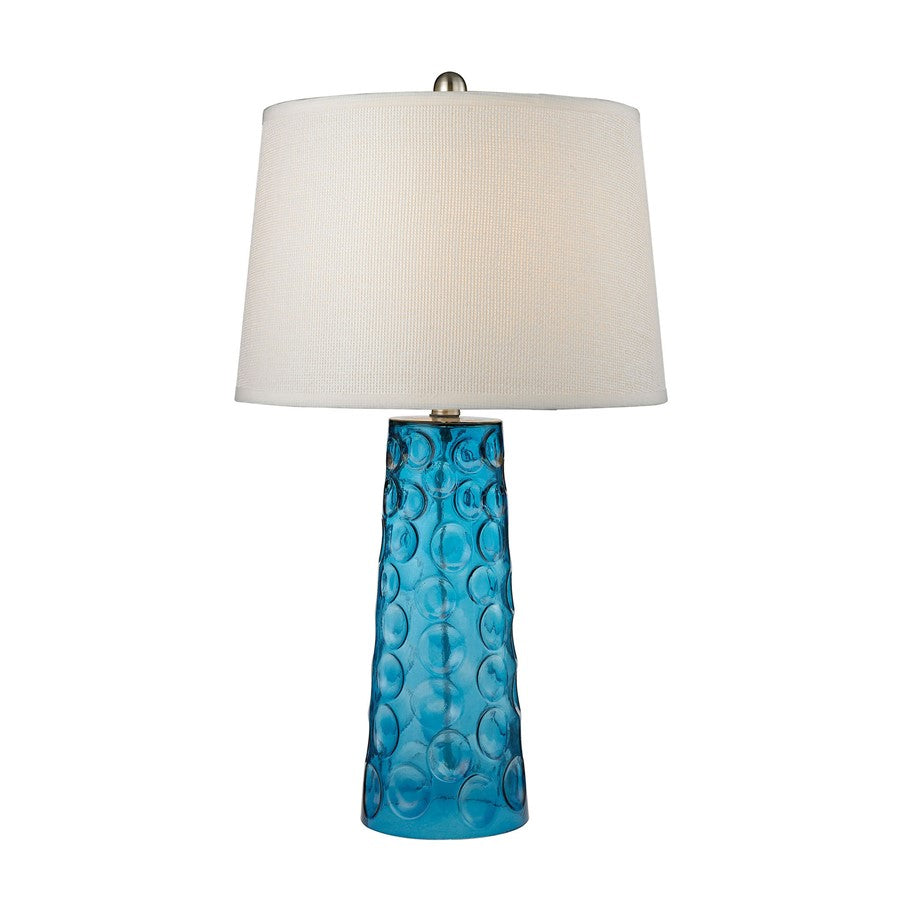 Atlas Lighting Hammered Glass 27in 1-Light Table Lamp | Transitional Blue Glass and White Fabric Shade | Living Room & Bedroom | Model PL11064-BL