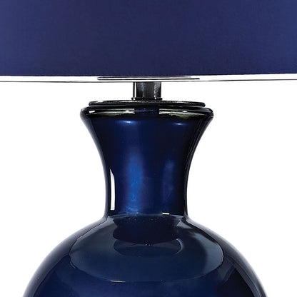 Atlas Lighting Helensburugh 34in 1-Light Table Lamp | Transitional Navy Glass and Blue Fabric Shade | Living Room & Bedroom | Model PL11065-BL