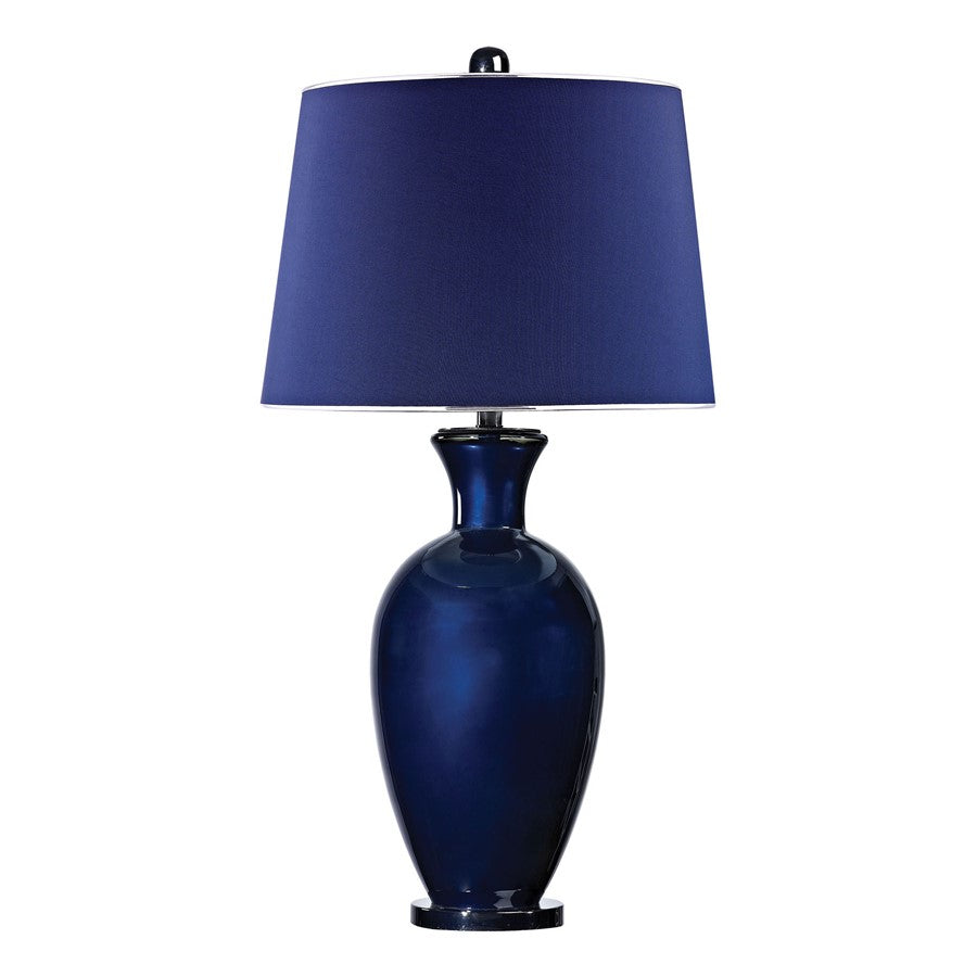 Atlas Lighting Helensburugh 34in 1-Light Table Lamp | Transitional Navy Glass and Blue Fabric Shade | Living Room & Bedroom | Model PL11065-BL