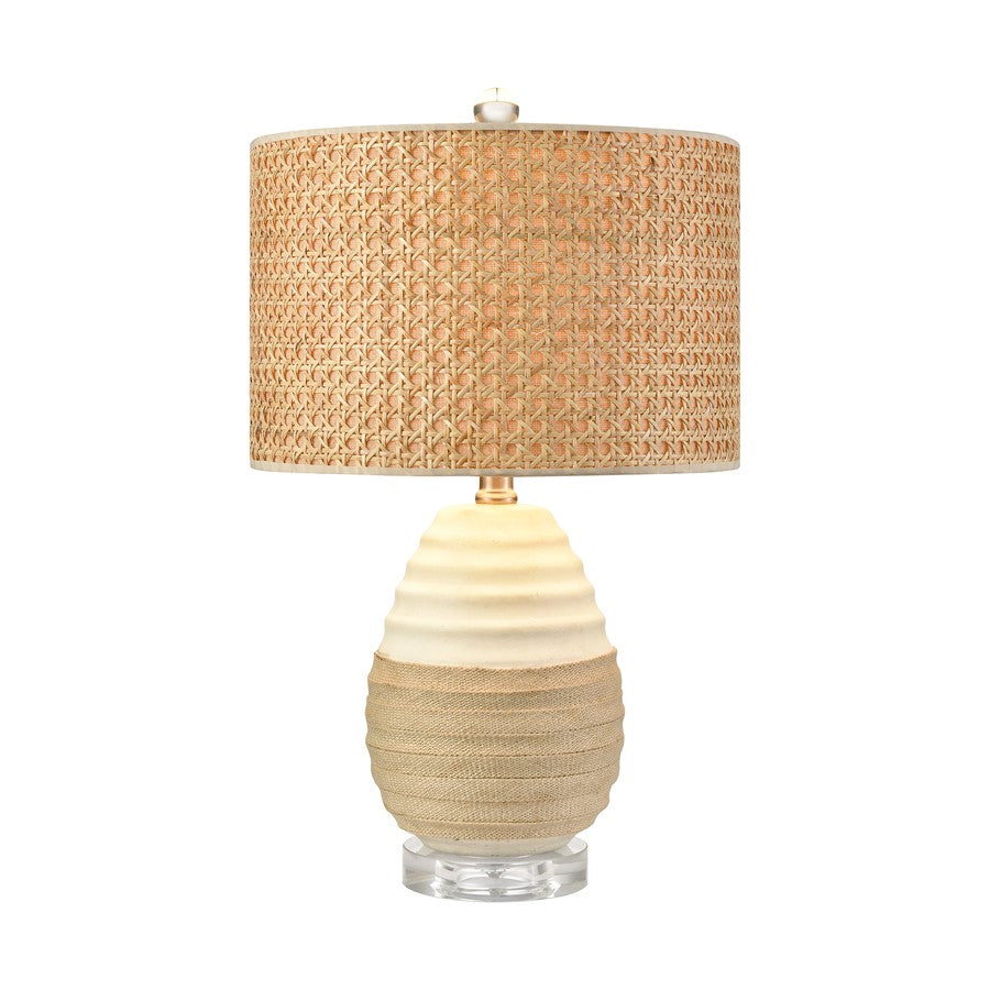 Atlas Lighting Hobart 20in 1-Light Table Lamp | Transitional White Ceramic and Natural Rattan Shade | Living Room & Bedroom | Model PL11067-WH