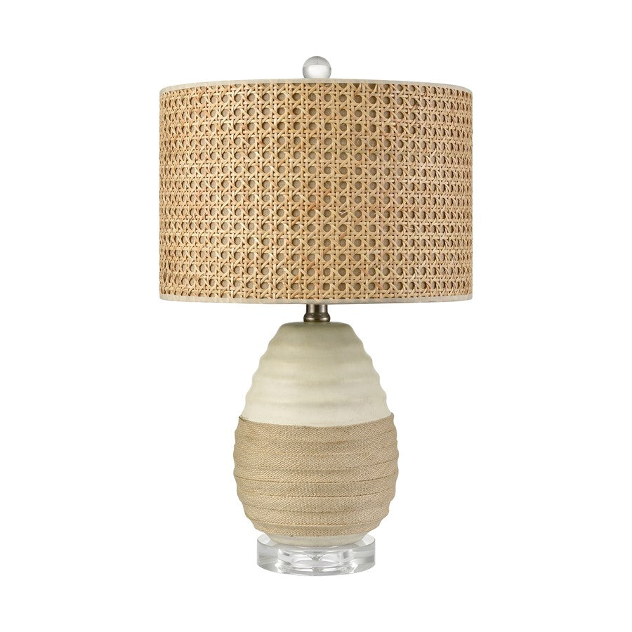 Atlas Lighting Hobart 20in 1-Light Table Lamp | Transitional White Ceramic and Natural Rattan Shade | Living Room & Bedroom | Model PL11067-WH