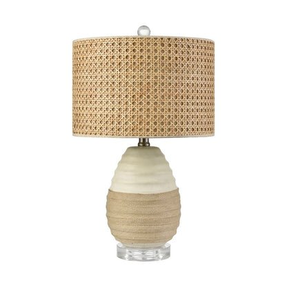 Atlas Lighting Hobart 20in 1-Light Table Lamp | Transitional White Ceramic and Natural Rattan Shade | Living Room & Bedroom | Model PL11067-WH