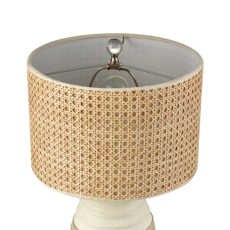 Atlas Lighting Hobart 20in 1-Light Table Lamp | Transitional White Ceramic and Natural Rattan Shade | Living Room & Bedroom | Model PL11067-WH