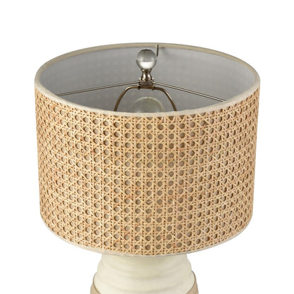 Atlas Lighting Hobart 20in 1-Light Table Lamp | Transitional White Ceramic and Natural Rattan Shade | Living Room & Bedroom | Model PL11067-WH