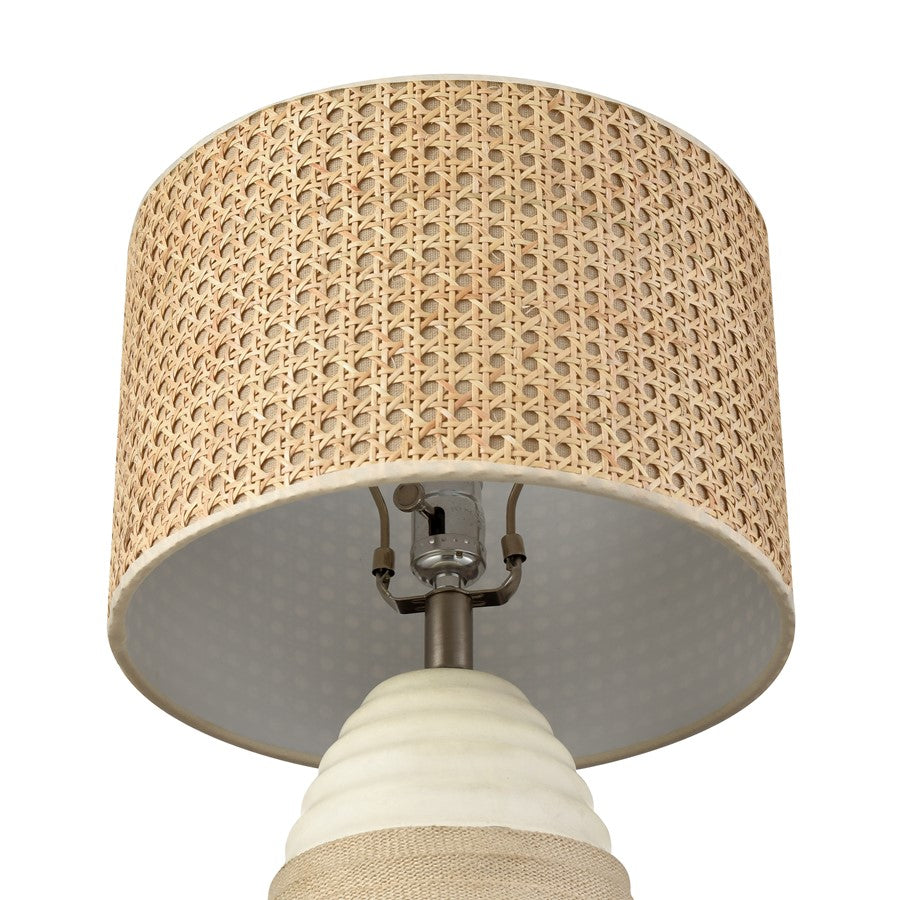 Atlas Lighting Hobart 20in 1-Light Table Lamp | Transitional White Ceramic and Natural Rattan Shade | Living Room & Bedroom | Model PL11067-WH