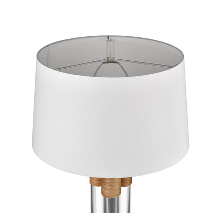 Atlas Lighting Island Gate 19in 1-Light Table Lamp | Clear Acrylic and Natural Rattan with White Linen Shade | Living Room | Model PL11068-CL