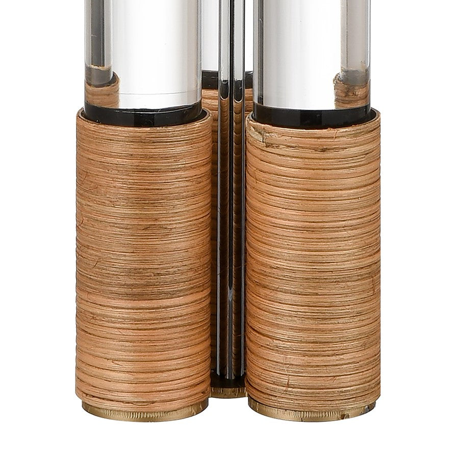Atlas Lighting Island Gate 19in 1-Light Table Lamp | Clear Acrylic and Natural Rattan with White Linen Shade | Living Room | Model PL11068-CL