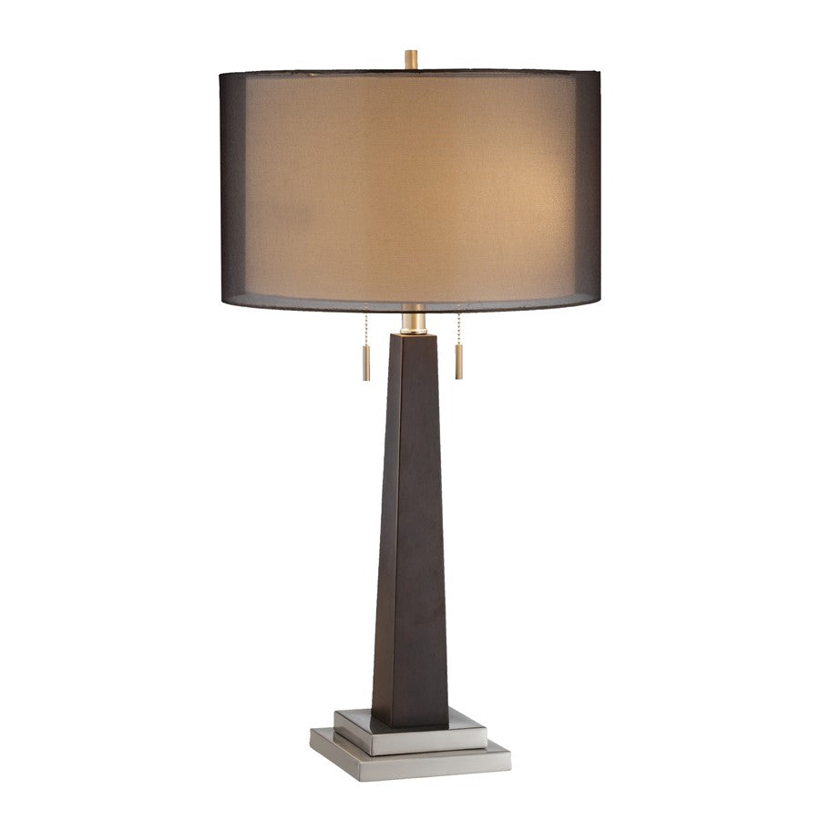 Atlas Lighting Jaycee 15in 2-Light Table Lamp | Black Cerused Oak and Nickel with White Linen Shade | Living Room & Bedroom | Model PL11069-BK