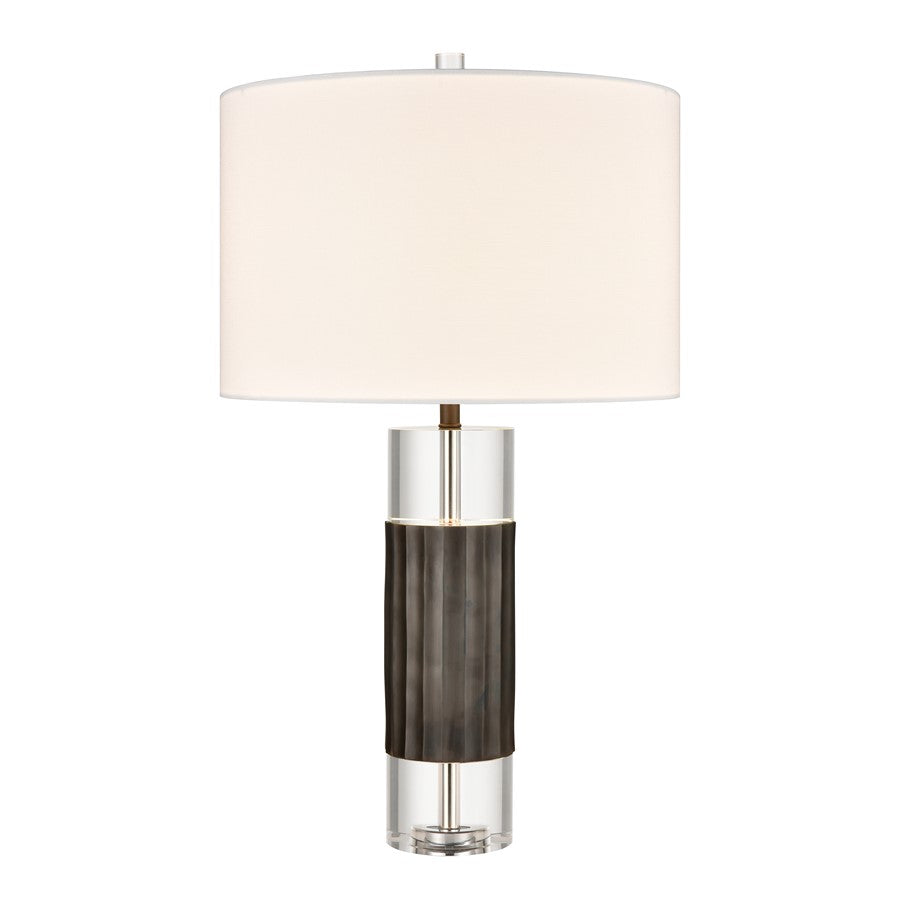Atlas Lighting Journey 17in 1-Light Table Lamp | Black Metal and Clear Crystal with White Linen Shade | Living Room & Bedroom | Model PL11071-BK