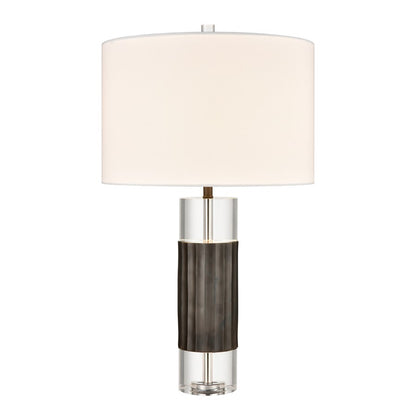 Atlas Lighting Journey 17in 1-Light Table Lamp | Black Metal and Clear Crystal with White Linen Shade | Living Room & Bedroom | Model PL11071-BK