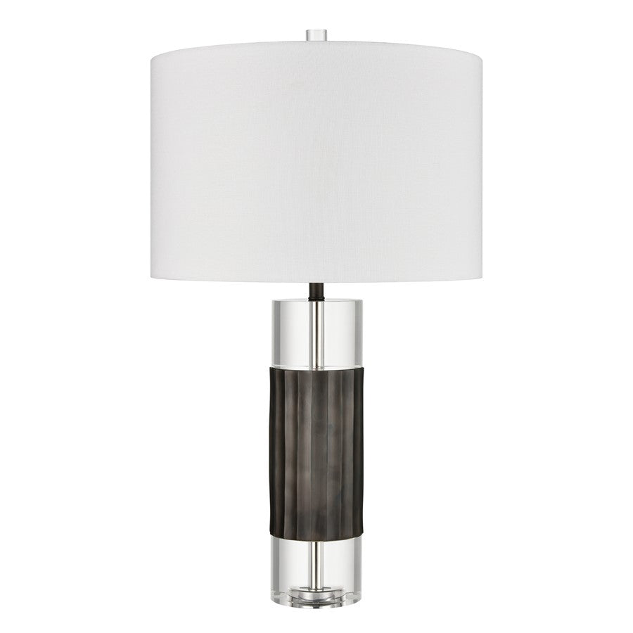 Atlas Lighting Journey 17in 1-Light Table Lamp | Black Metal and Clear Crystal with White Linen Shade | Living Room & Bedroom | Model PL11071-BK