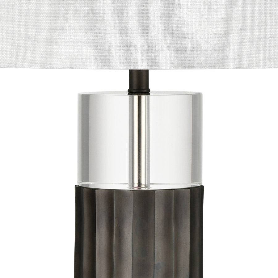 Atlas Lighting Journey 17in 1-Light Table Lamp | Black Metal and Clear Crystal with White Linen Shade | Living Room & Bedroom | Model PL11071-BK