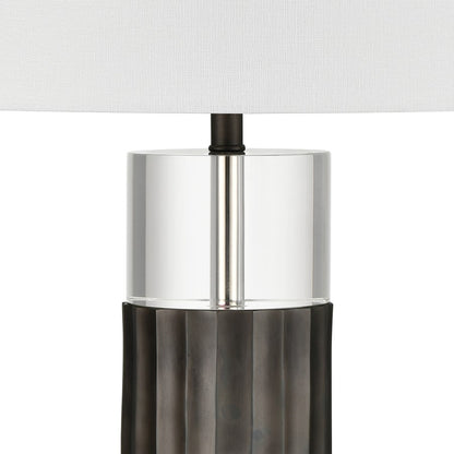 Atlas Lighting Journey 17in 1-Light Table Lamp | Black Metal and Clear Crystal with White Linen Shade | Living Room & Bedroom | Model PL11071-BK