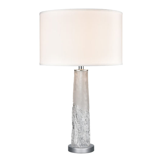 Atlas Lighting Juneau 30in 1-Light Table Lamp | Clear Art Glass and White Linen Shade | Living Room & Bedroom | 16 x 16 x 30 in | Model PL11072-CL