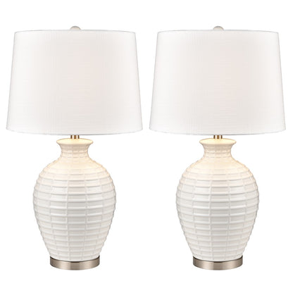 Atlas Lighting Junia 28in 1-Light Table Lamp Set of 2 | White Glazed Earthenware and Satin Nickel | Living Room & Bedroom | Model PL11073-WHS