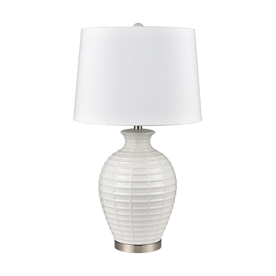 Atlas Lighting Junia 28in 1-Light Table Lamp Set of 2 | White Glazed Earthenware and Satin Nickel | Living Room & Bedroom | Model PL11073-WHS