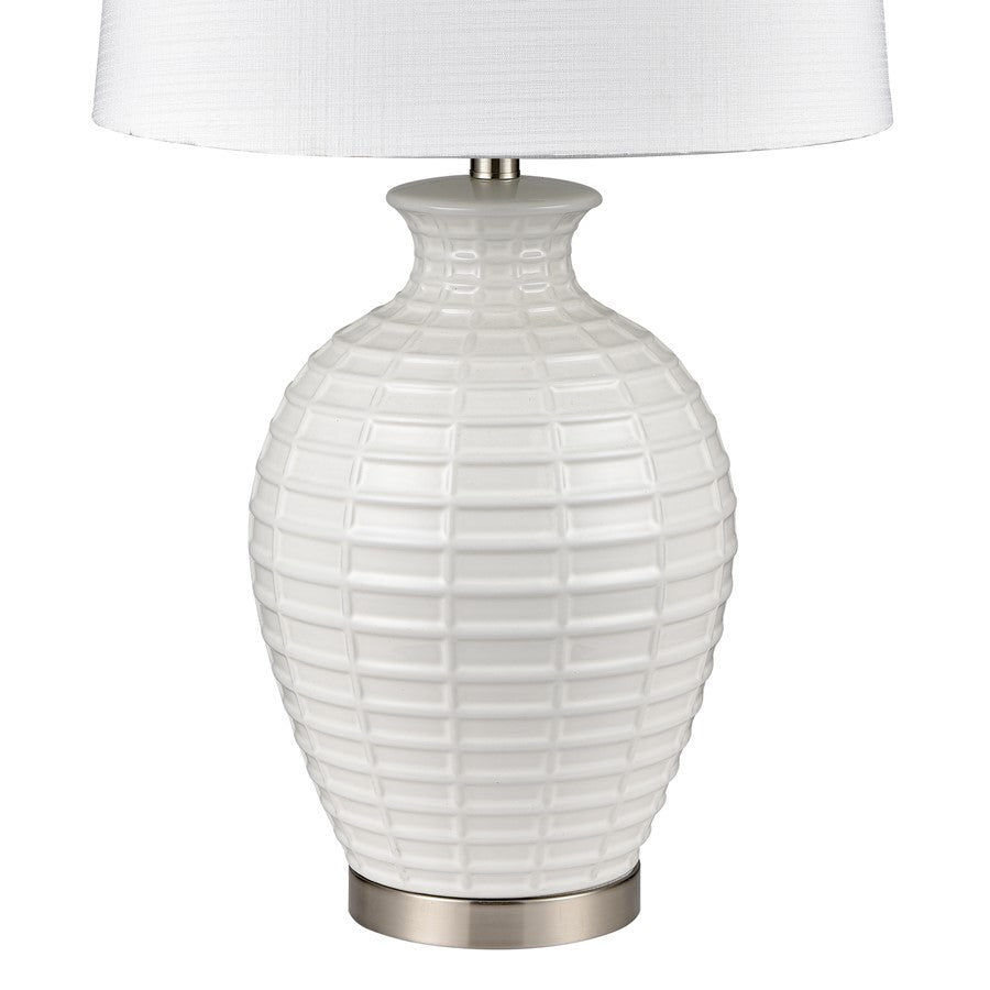 Atlas Lighting Junia 28in 1-Light Table Lamp Set of 2 | White Glazed Earthenware and Satin Nickel | Living Room & Bedroom | Model PL11073-WHS