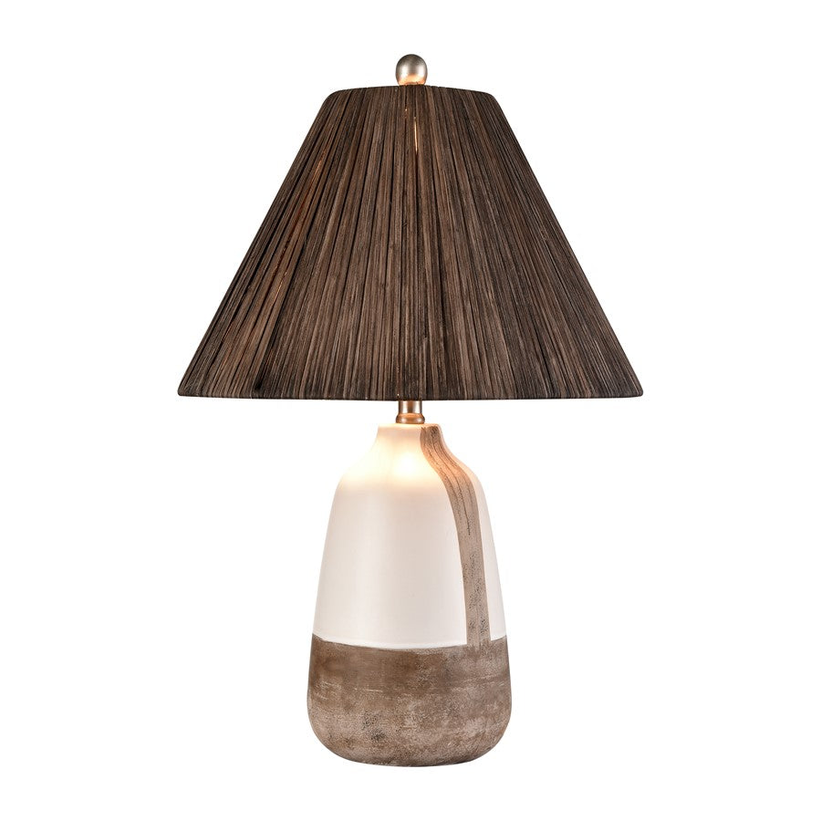 Atlas Lighting Kirkover 26in 1-Light Table Lamp | White Glazed and Brown Earthenware with Rattan Shade | Living Room & Bedroom | Model PL11074-WH