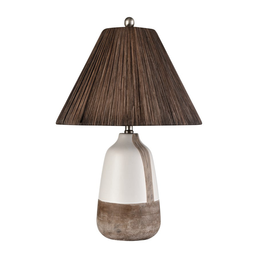 Atlas Lighting Kirkover 26in 1-Light Table Lamp | White Glazed and Brown Earthenware with Rattan Shade | Living Room & Bedroom | Model PL11074-WH