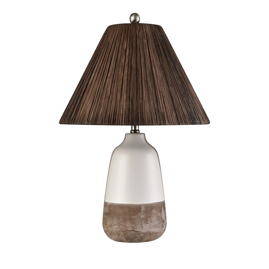 Atlas Lighting Kirkover 26in 1-Light Table Lamp | White Glazed and Brown Earthenware with Rattan Shade | Living Room & Bedroom | Model PL11074-WH