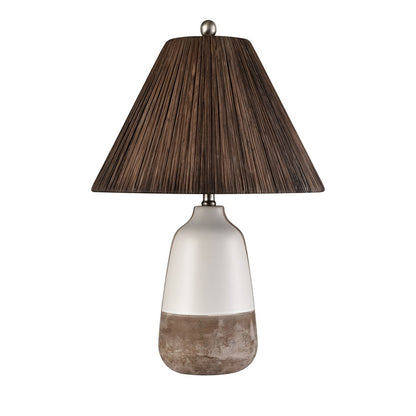 Atlas Lighting Kirkover 26in 1-Light Table Lamp | White Glazed and Brown Earthenware with Rattan Shade | Living Room & Bedroom | Model PL11074-WH