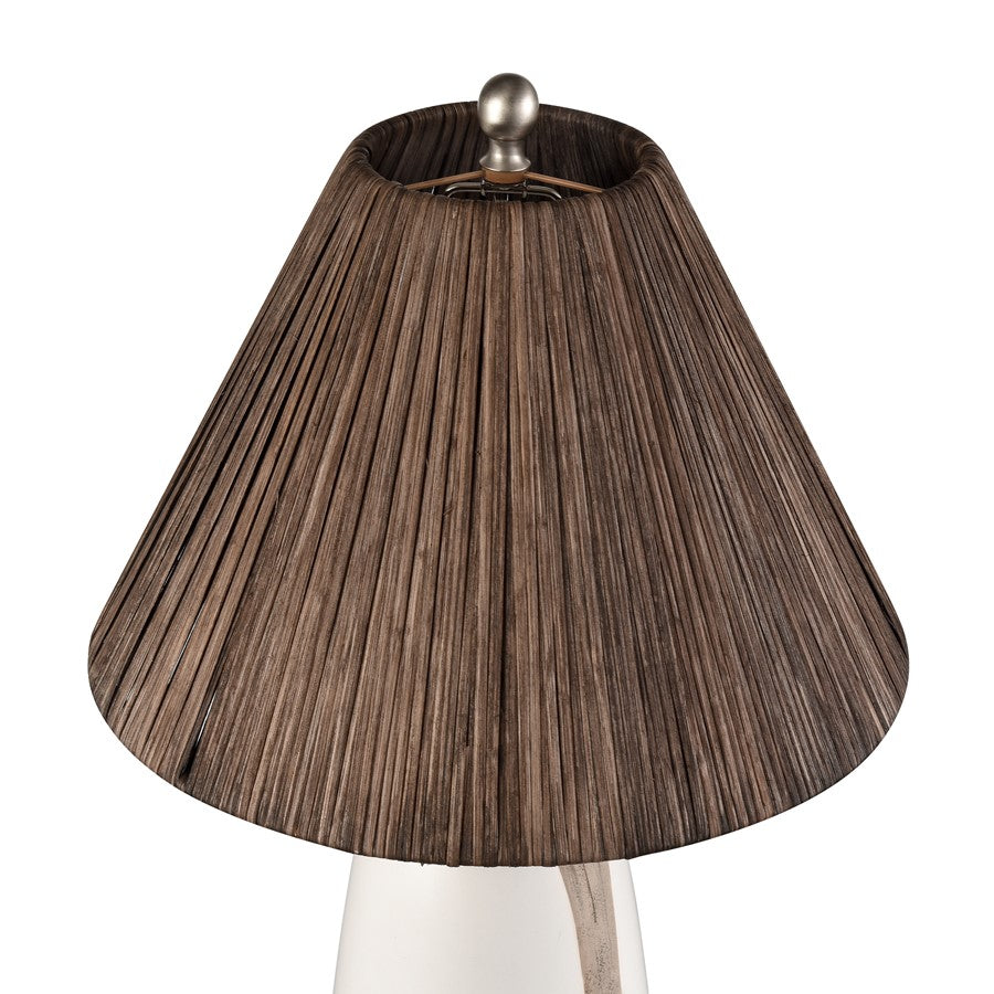 Atlas Lighting Kirkover 26in 1-Light Table Lamp | White Glazed and Brown Earthenware with Rattan Shade | Living Room & Bedroom | Model PL11074-WH