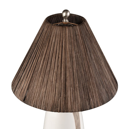 Atlas Lighting Kirkover 26in 1-Light Table Lamp | White Glazed and Brown Earthenware with Rattan Shade | Living Room & Bedroom | Model PL11074-WH