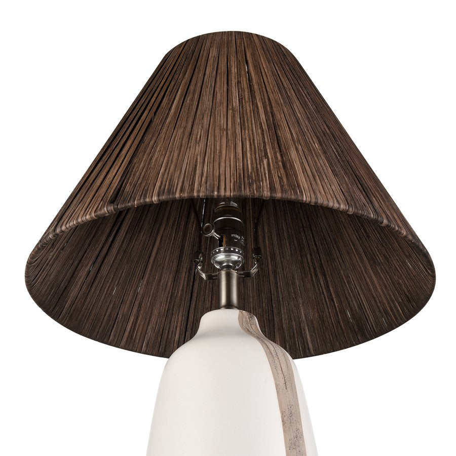 Atlas Lighting Kirkover 26in 1-Light Table Lamp | White Glazed and Brown Earthenware with Rattan Shade | Living Room & Bedroom | Model PL11074-WH