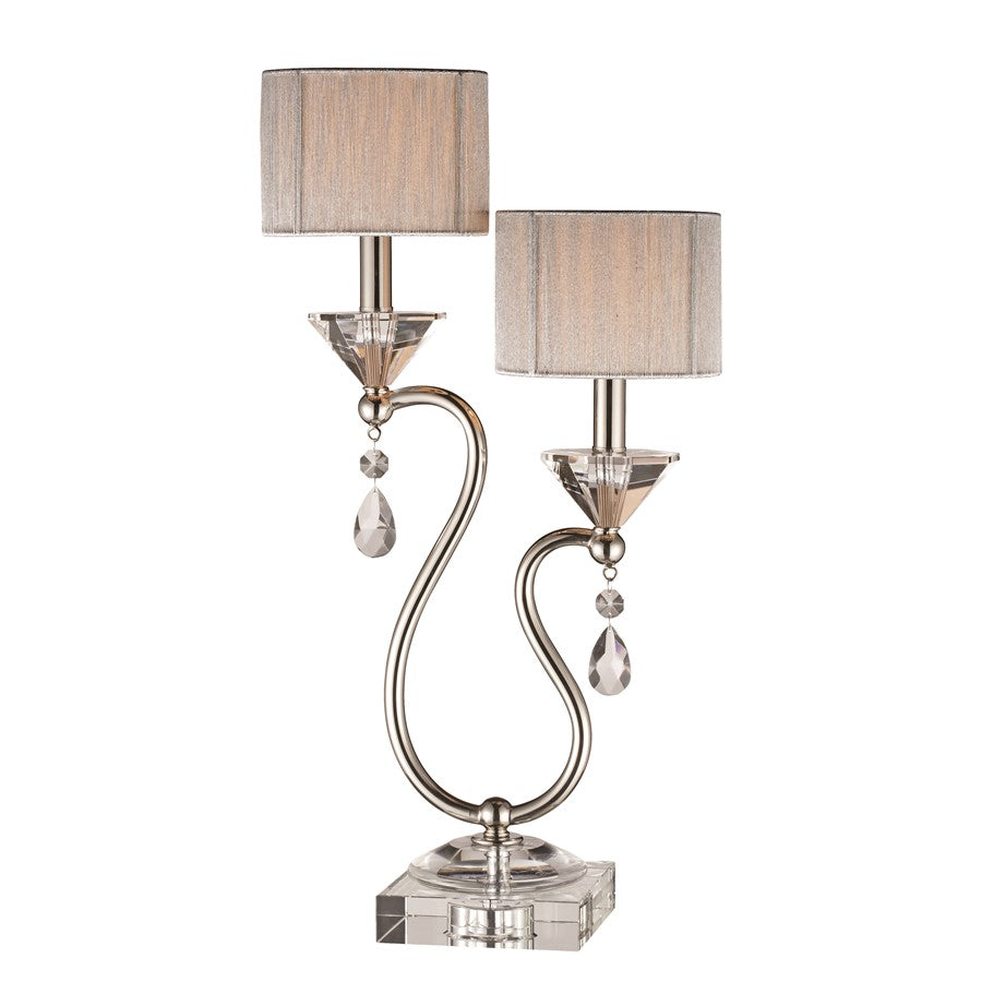 Atlas Lighting Krystal 23.5in 2-Light Table Lamp | Polished Nickel and Crystal with Off White Fabric Shade | Living Room & Bedroom | Model PL11075-NK