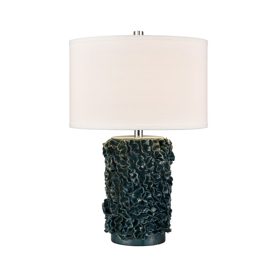 Atlas Larkin 25in 1-Light Table Lamp | Transitional Dark Green Glazed Earthenware and White Fabric Shade | Living Room & Bedroom | Model PL11077-GN