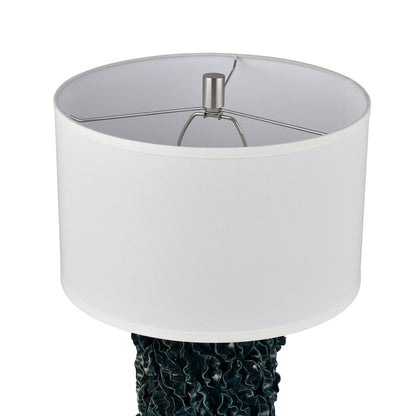 Atlas Larkin 25in 1-Light Table Lamp | Transitional Dark Green Glazed Earthenware and White Fabric Shade | Living Room & Bedroom | Model PL11077-GN