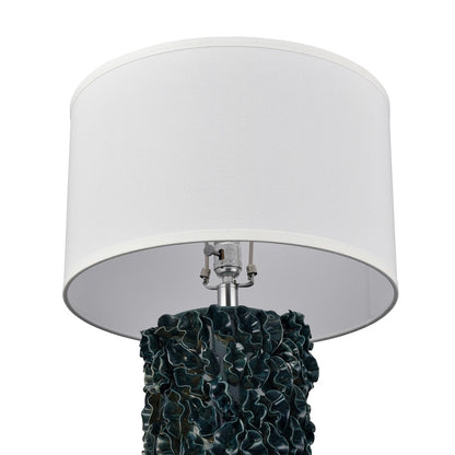 Atlas Larkin 25in 1-Light Table Lamp | Transitional Dark Green Glazed Earthenware and White Fabric Shade | Living Room & Bedroom | Model PL11077-GN