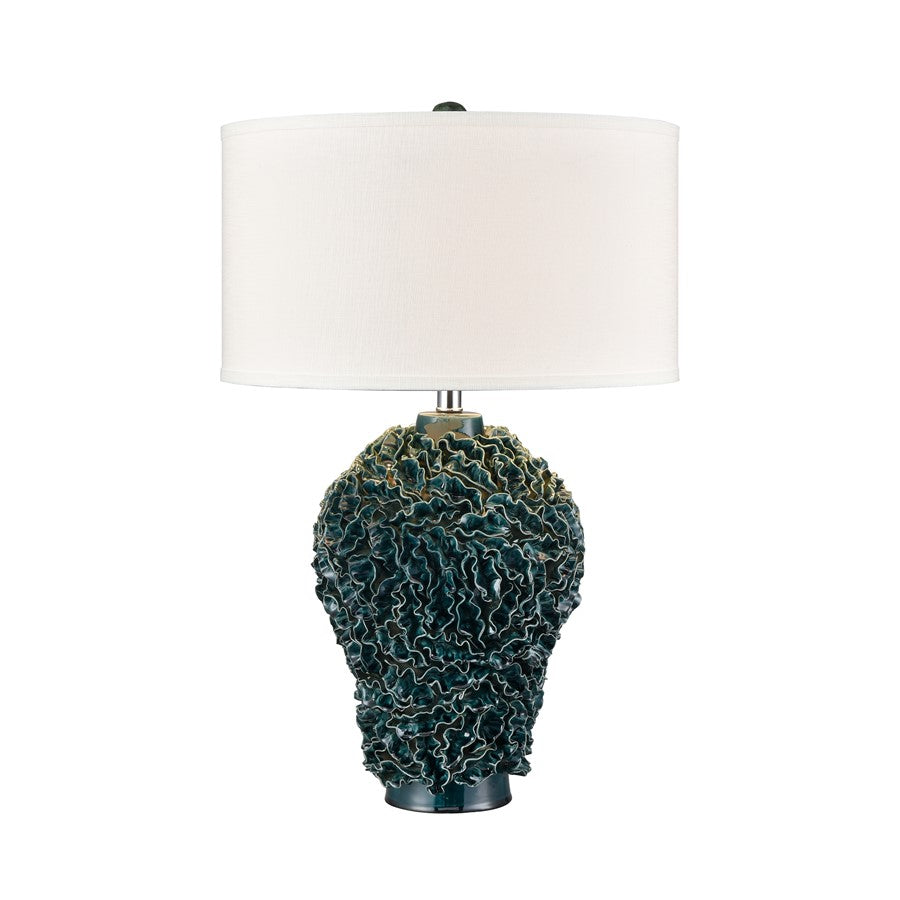Atlas Larkin 27.5in 1-Light Table Lamp | Transitional Dark Green Glazed Earthenware and White Fabric Shade | Living Room & Bedroom | Model PL11078-GN