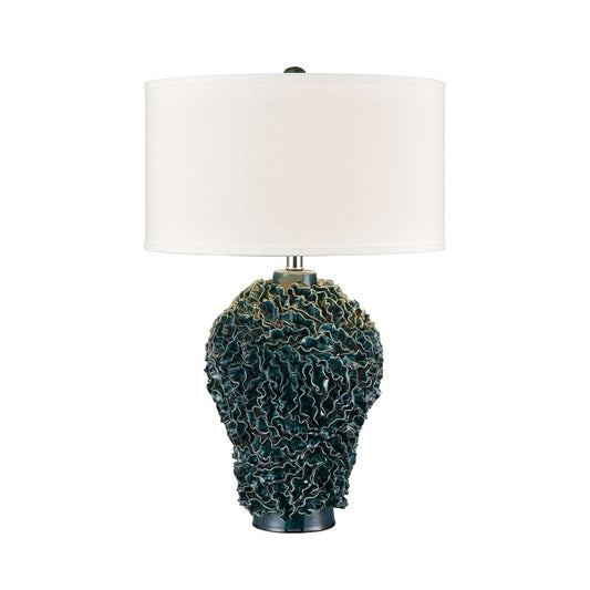 Atlas Larkin 27.5in 1-Light Table Lamp | Transitional Dark Green Glazed Earthenware and White Fabric Shade | Living Room & Bedroom | Model PL11078-GN
