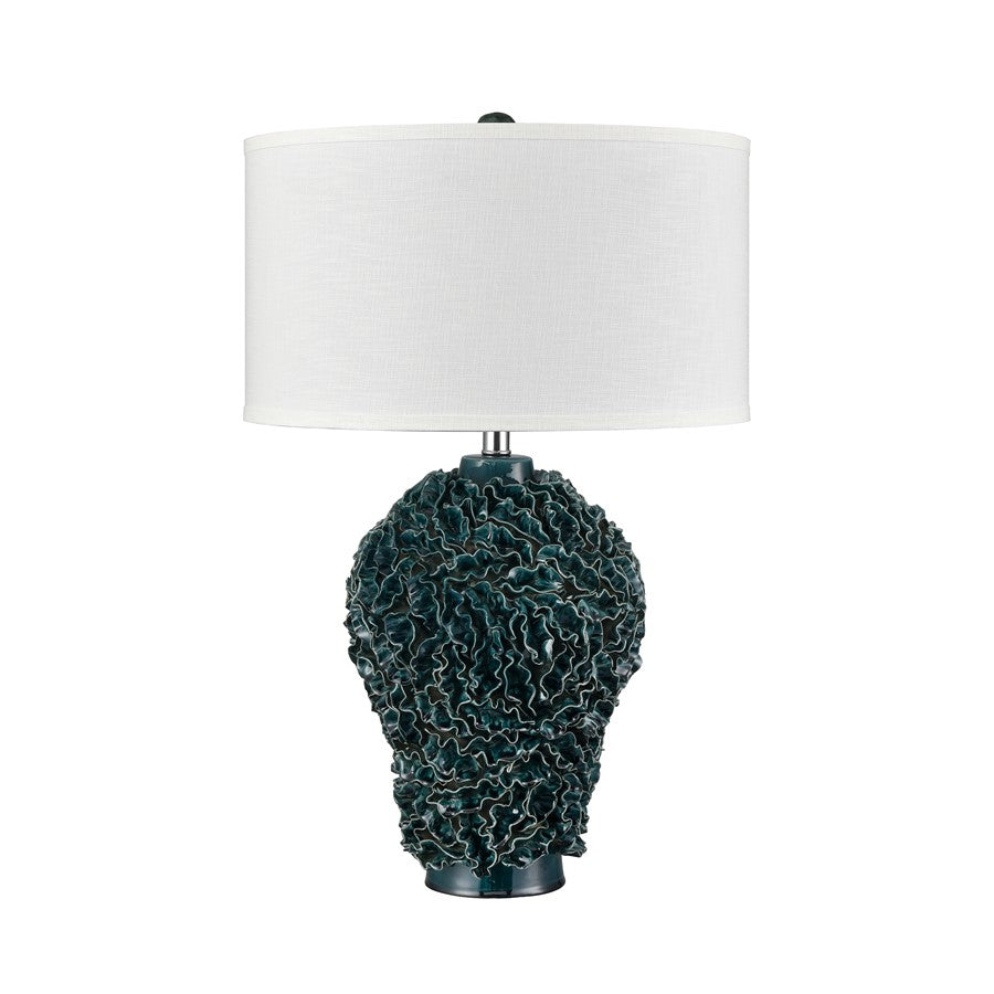 Atlas Larkin 27.5in 1-Light Table Lamp | Transitional Dark Green Glazed Earthenware and White Fabric Shade | Living Room & Bedroom | Model PL11078-GN