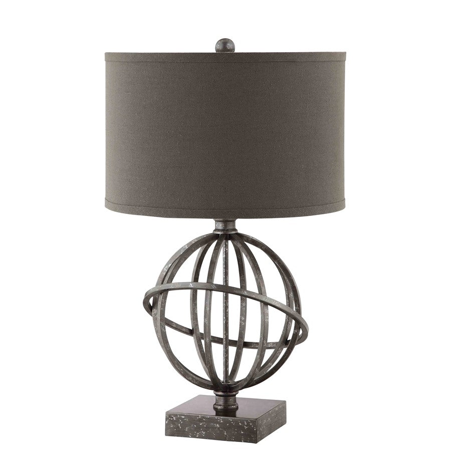 Atlas Lichfield 25.25in 1-Light Table Lamp | Transitional Aged Pewter Metal and Gray Fabric Shade | Living Room & Bedroom | Model PL11079-GY